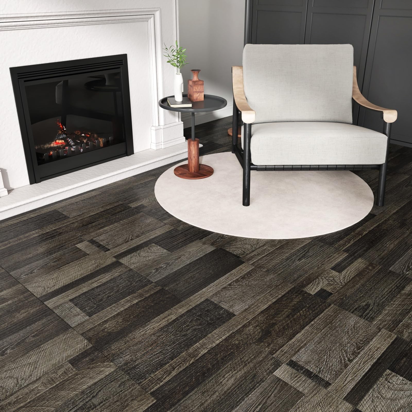 Wallercity Dark Brown Peel and Stick Floor Tile Vinyl Flooring Wood Grain New