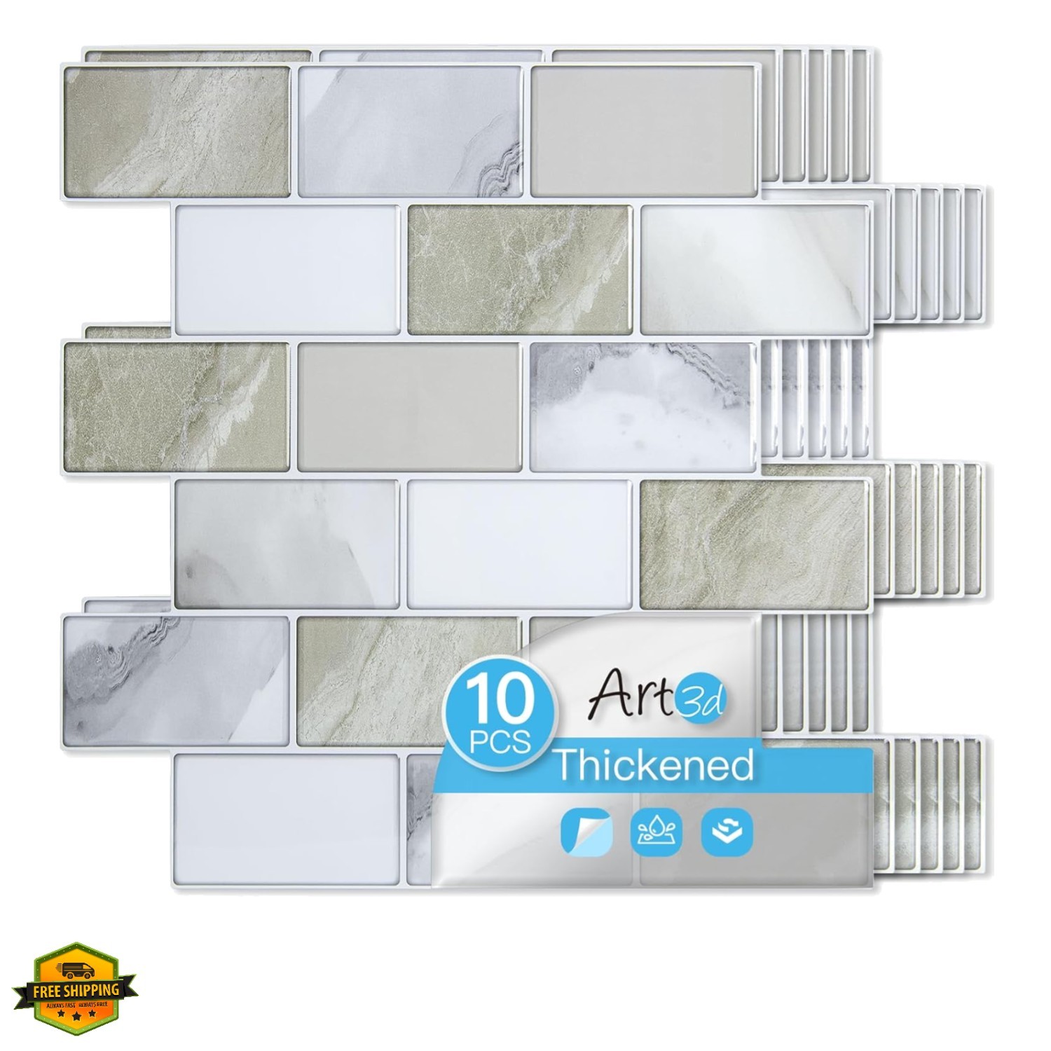 Peel and Stick Beige & White Wall Tiles – 12″x12″ Thickened Design Backsplash…
