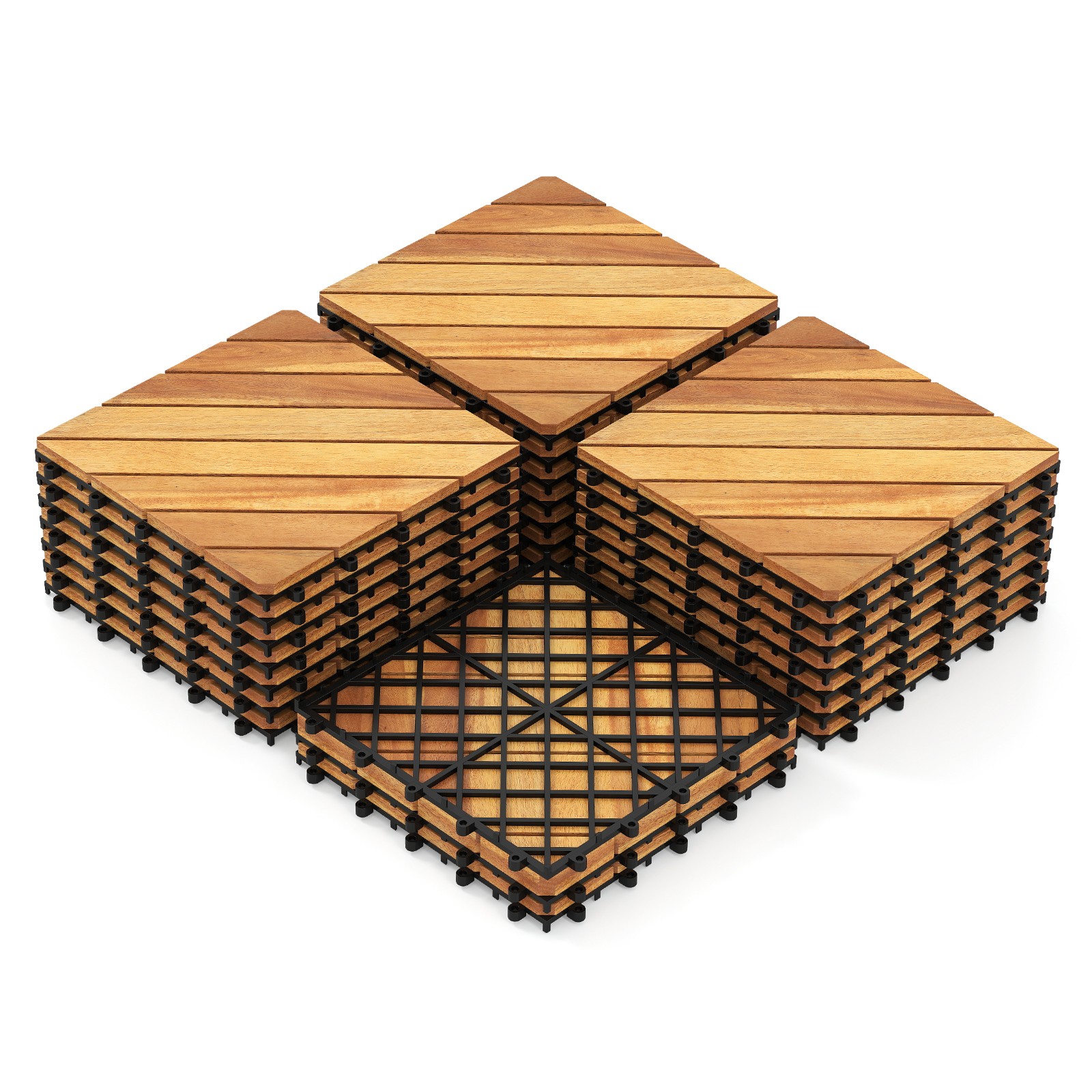 12″ x 12″ Acacia Wood Interlocking Deck Tiles24 PCS Waterproof Flooring Tiles
