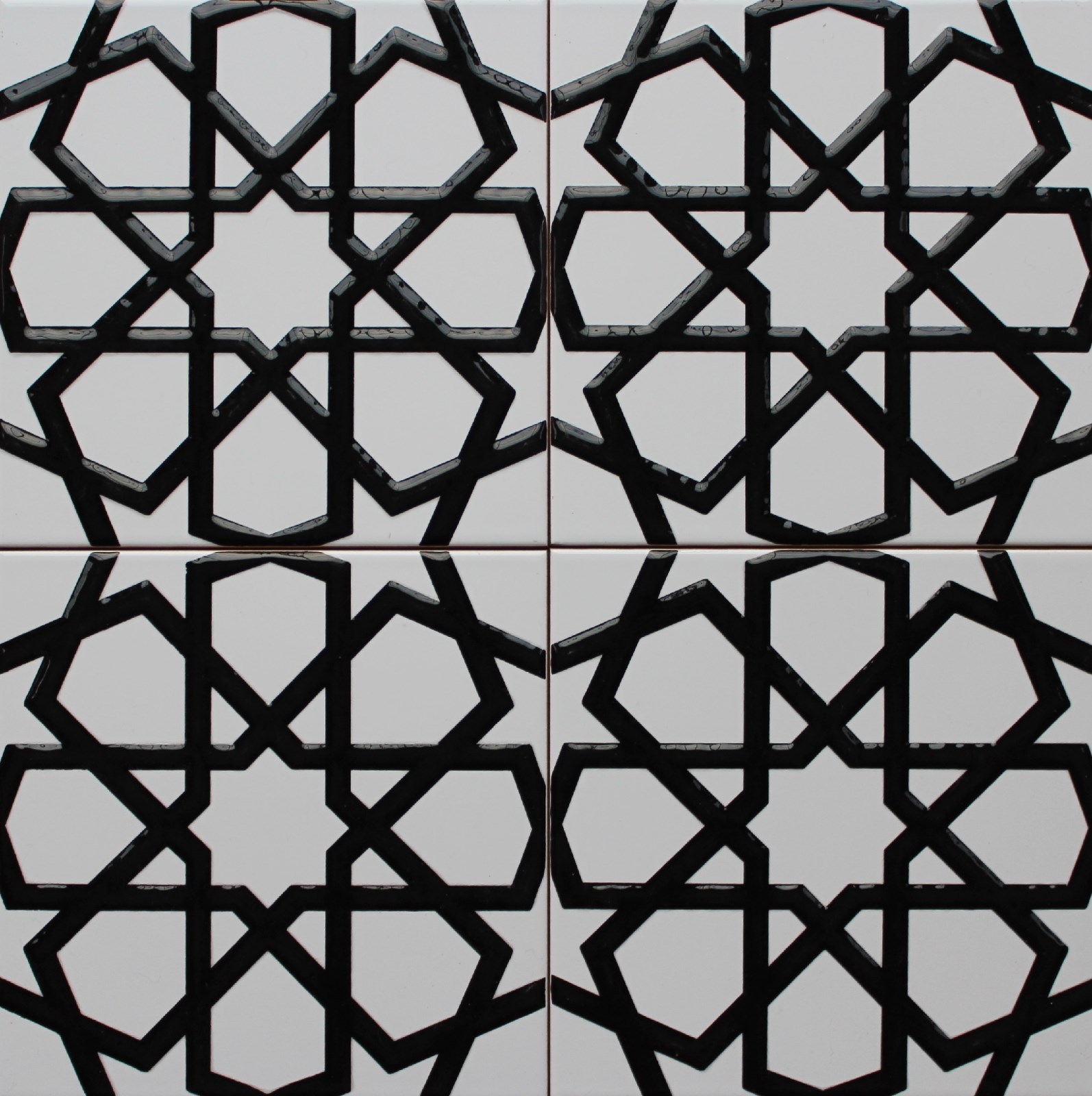 16″x16″ (40cmx40cm) Iznik Raised Black & White Geometric Pattern Ceramic Tile