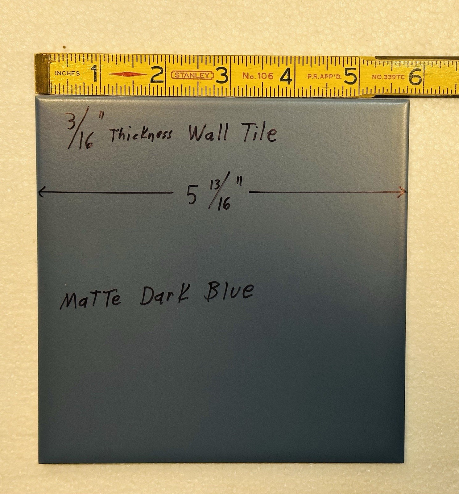 1 pc. 3/16″ Thickness Matte Dark Blue: 5-13/16″ Square Ceramic Tile, New Stock