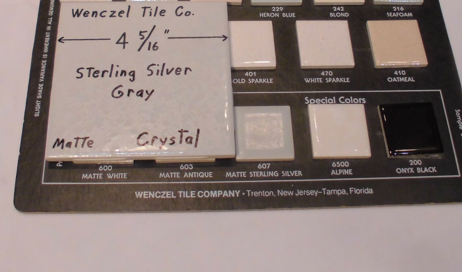 1 pc. Sterling Silver – Gray: Crystal Glaze; Ceramic Tile by Wenczel Co. 4-5/16″