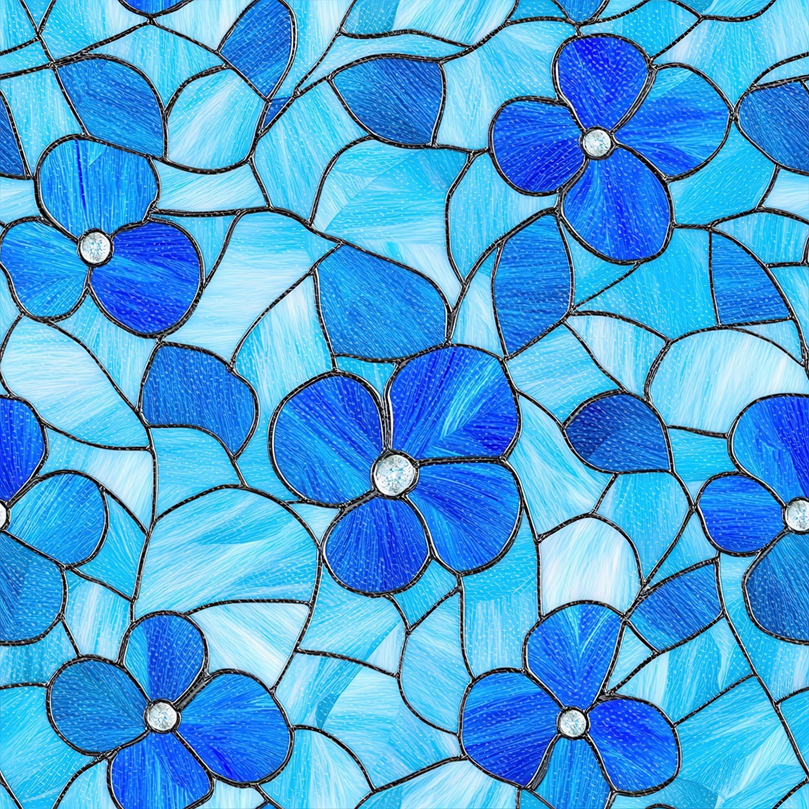 10PCS 12×12 Inch Blue Floral Textured Flat Surface Floor Tiles Peel and Stick Re