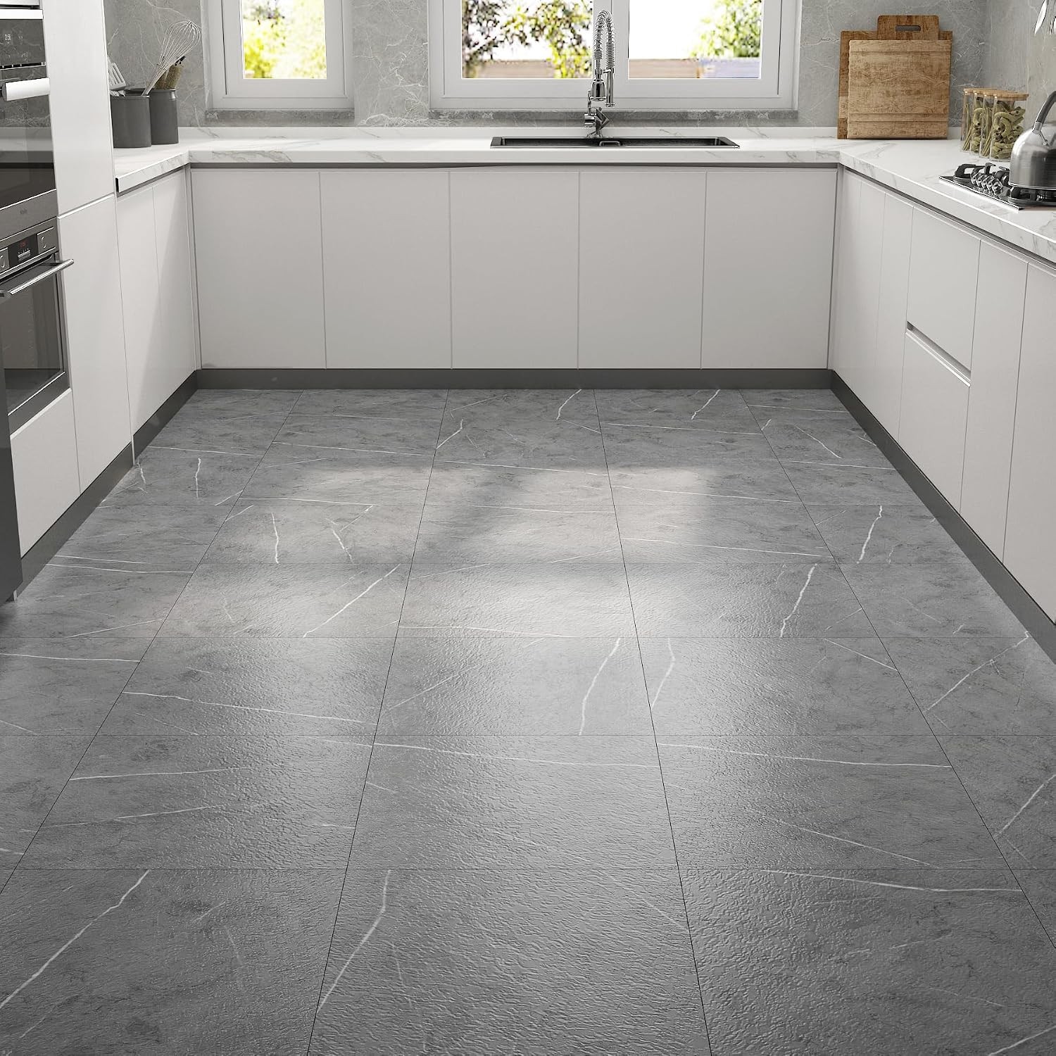 Peel and Stick Floor Tile Gray Marble Look Self Adhesive Vinyl Floor Tiles for