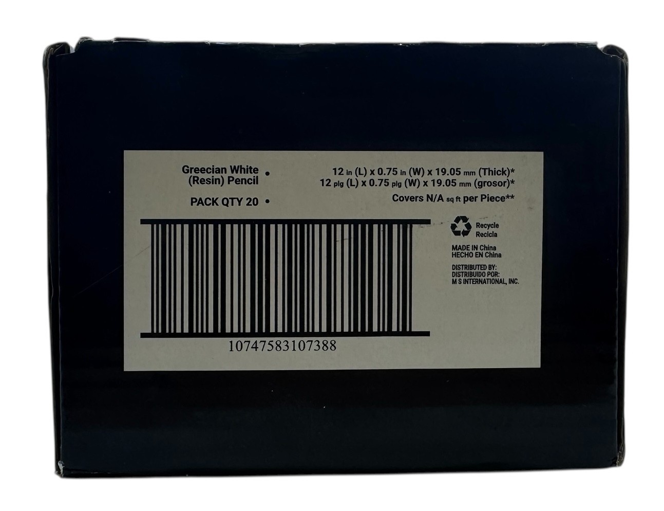 Grecian White Resin Pencil Molding 0.75 in x 12 in | 20 linear feet / Case