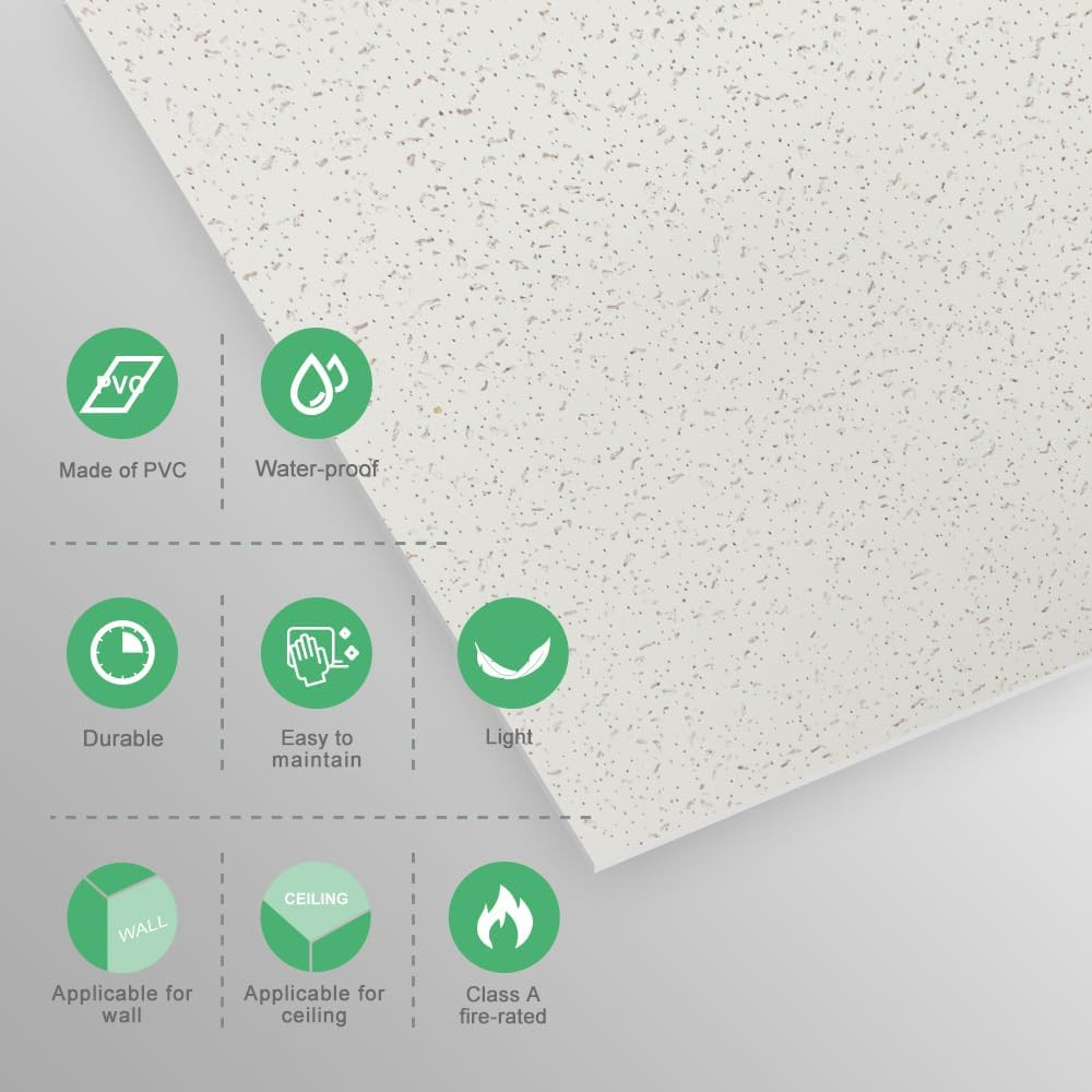 Waterproof 2×4 Ft PVC Ceiling Tiles – Fire-Rated, Washable, Pack of 10