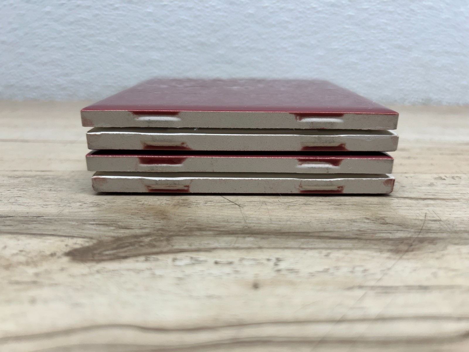 Vintage Lot Of 4 Ceramic Bath/Kitchen Wall Tiles 4.25 Inch Square Burgundy Red