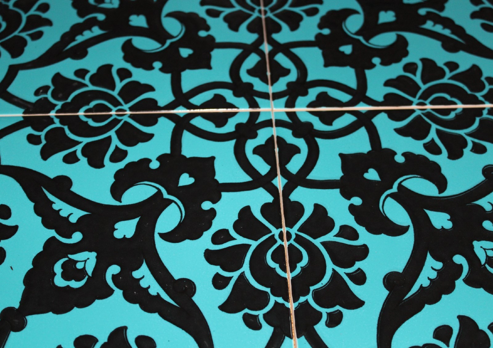 Black & Turquoise 16″x16″ Turkish Ottoman Iznik Floral Pattern Ceramic Tile Set