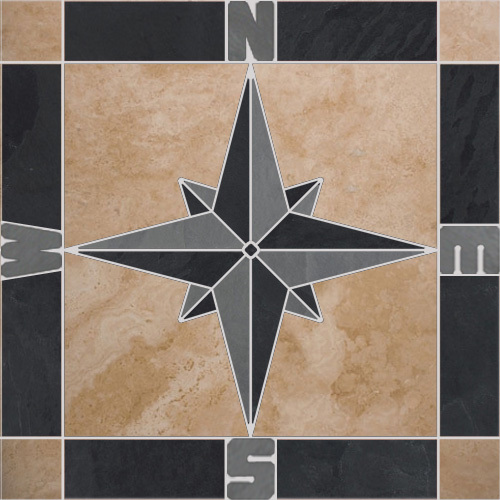 Travertine Slate Square Compass Rose Mosaic Medallion – CHOOSE YOUR SIZE & COLOR