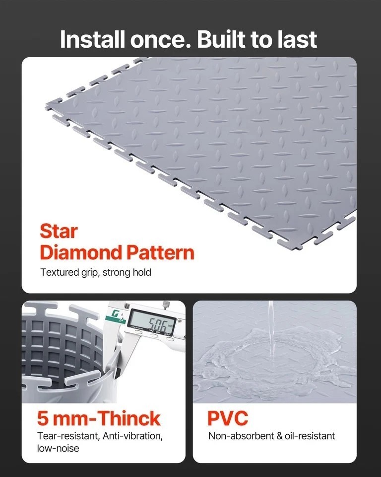 Garage Floor Tiles Interlocking 16 Pack 20.2×20.2×0.2 in PVC Light Gray