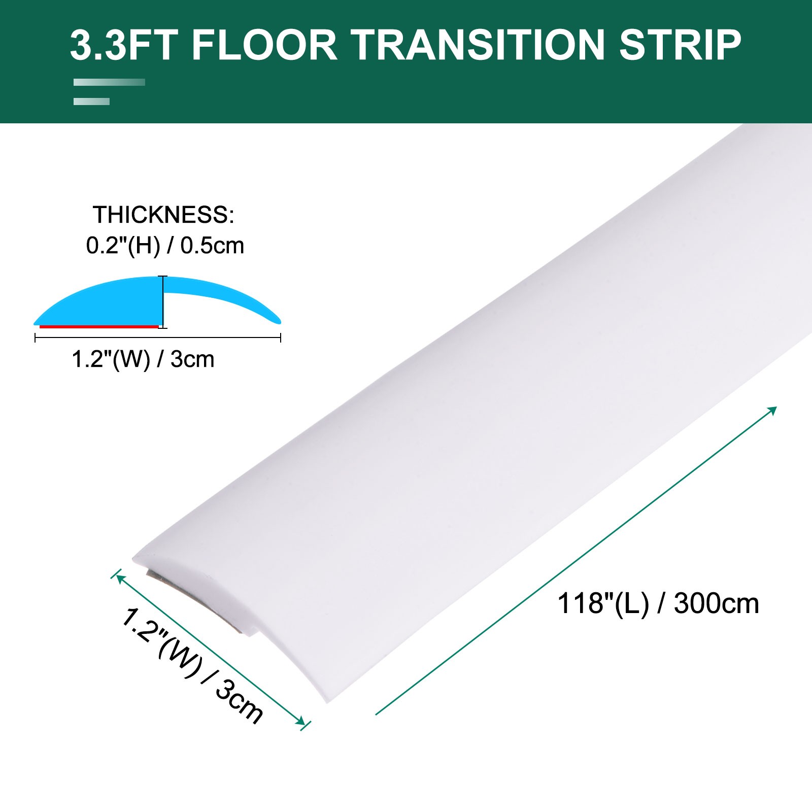 9.84ft PVC Floor Transition Strip Self Adhesive Backing Carpet to Tile White