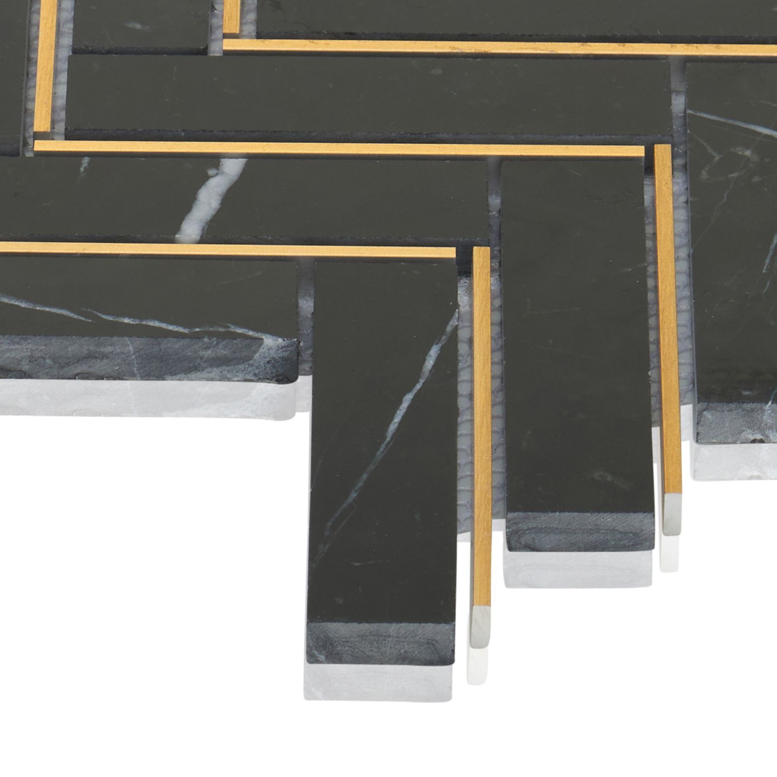 Marquina Black Marble Stone Gold Metal Inlay Herringbone Kitchen Tile Backsplash