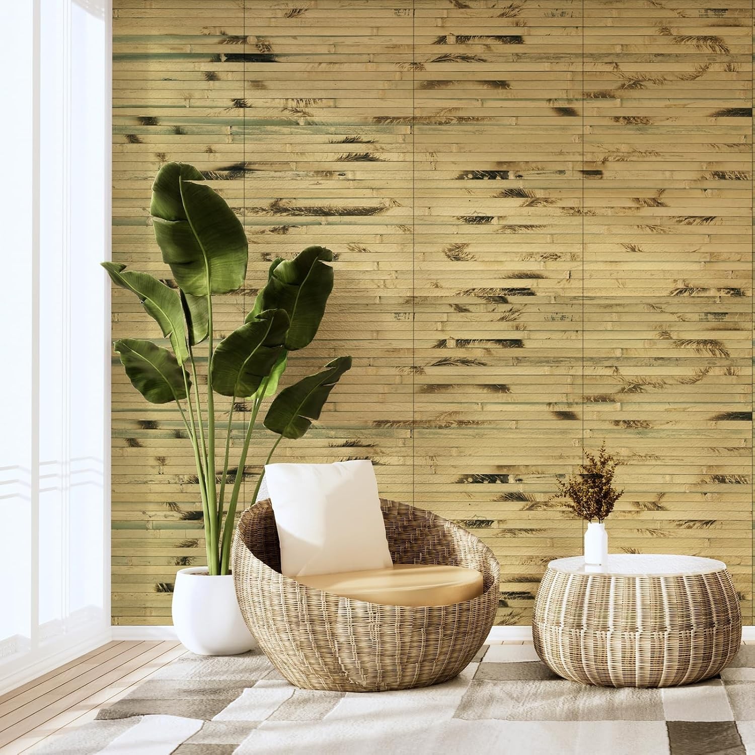 Natural Bamboo Wall Panel for Interior Wall Decor, Renewable Pole Wrap Wainsc…