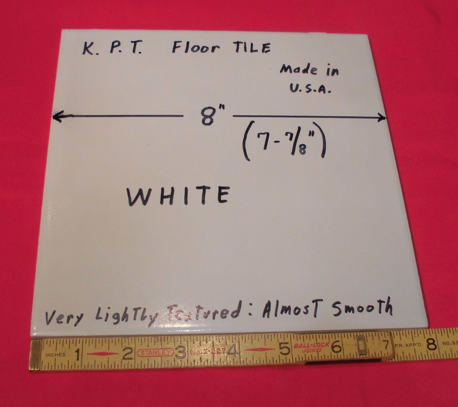 1 pc. Bright White Ceramic Floor Tile: 8″ X 8″ Smooth, Made USA by K.P.T. NEW