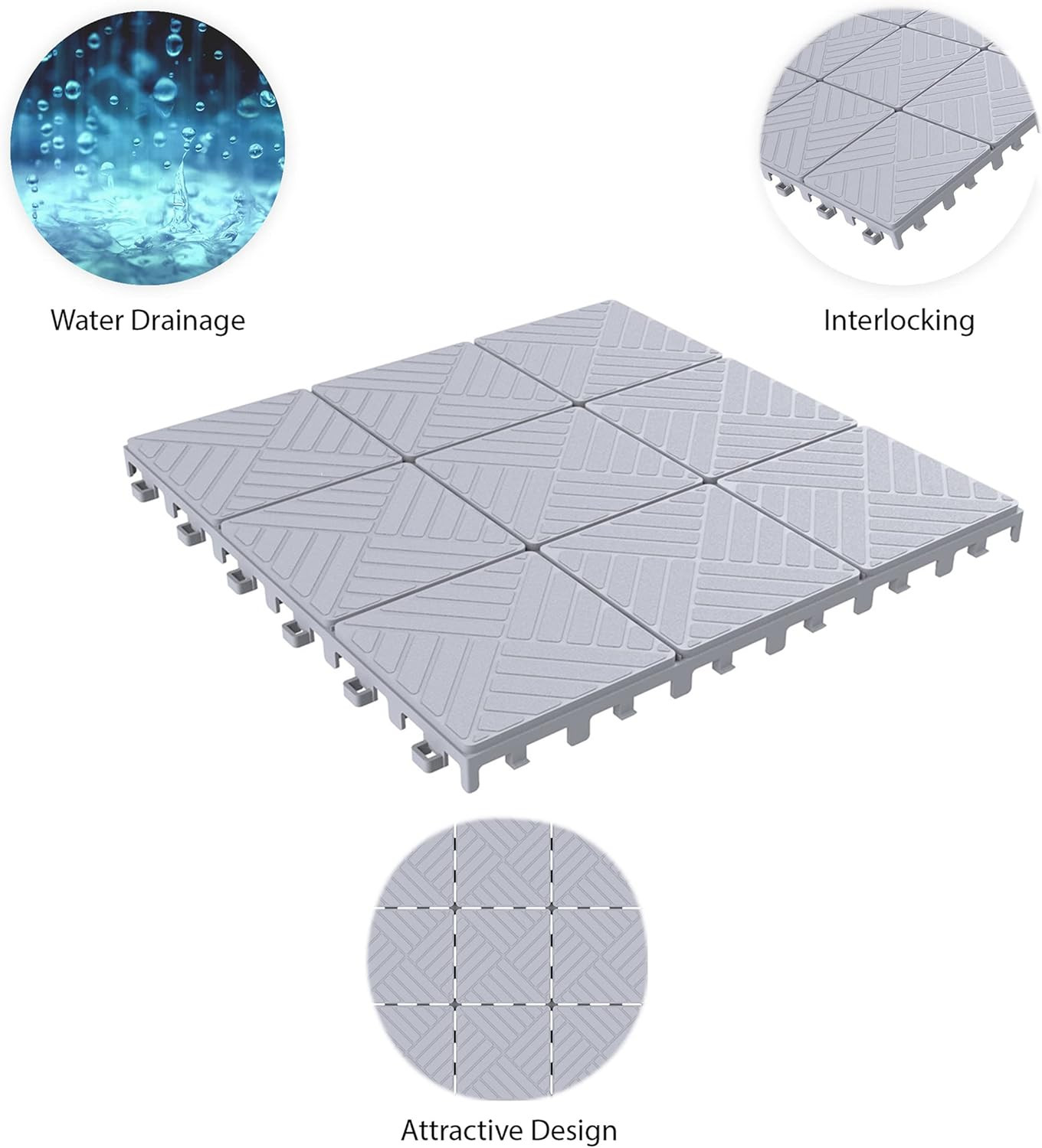 30-Pack Weather-Resistant Interlocking Patio Deck Tiles – Gray Outdoor Flooring