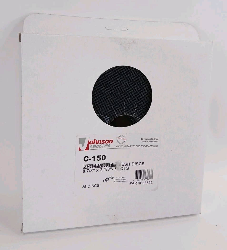 JOHNSON ABRASIVES Screen-Kut Mesh Sanding Discs – 150 Grit (25pcs) 8⅞x2⅛ Slots