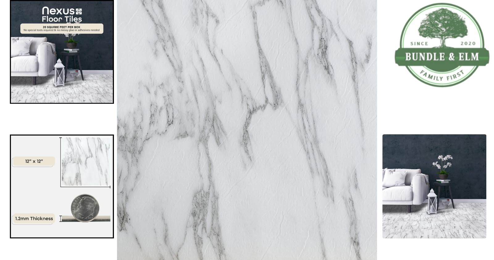 DIY Bianco Marble Vinyl Floor Tiles – 12×12 Self-Adhesive, Easy Installation