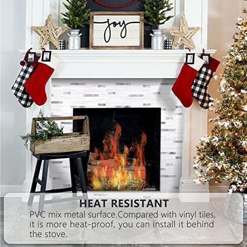 Peel and Stick Backsplash Tile, 10 Dolomite White Marble Mixed Metal Silver