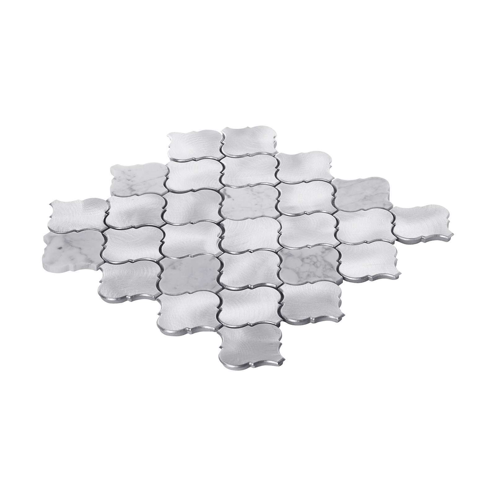 White Calacatta Marble Arabesque Aluminum Metal Mosaic Tile Kitchen Backsplash