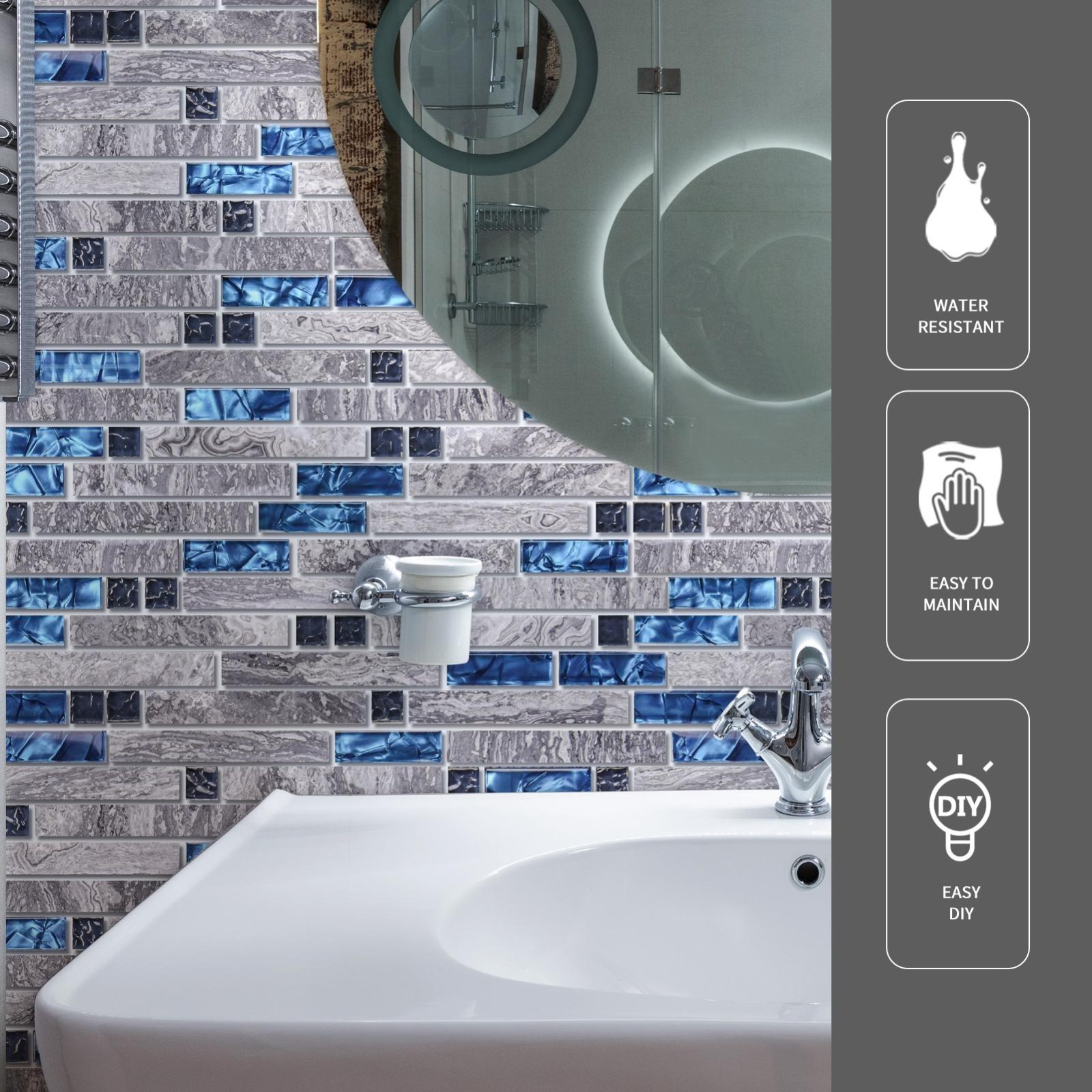 Art3d 12″x12″ Glass-N-Natural Marble Mosaic Tile for Bathroom Kitchen Backsplash