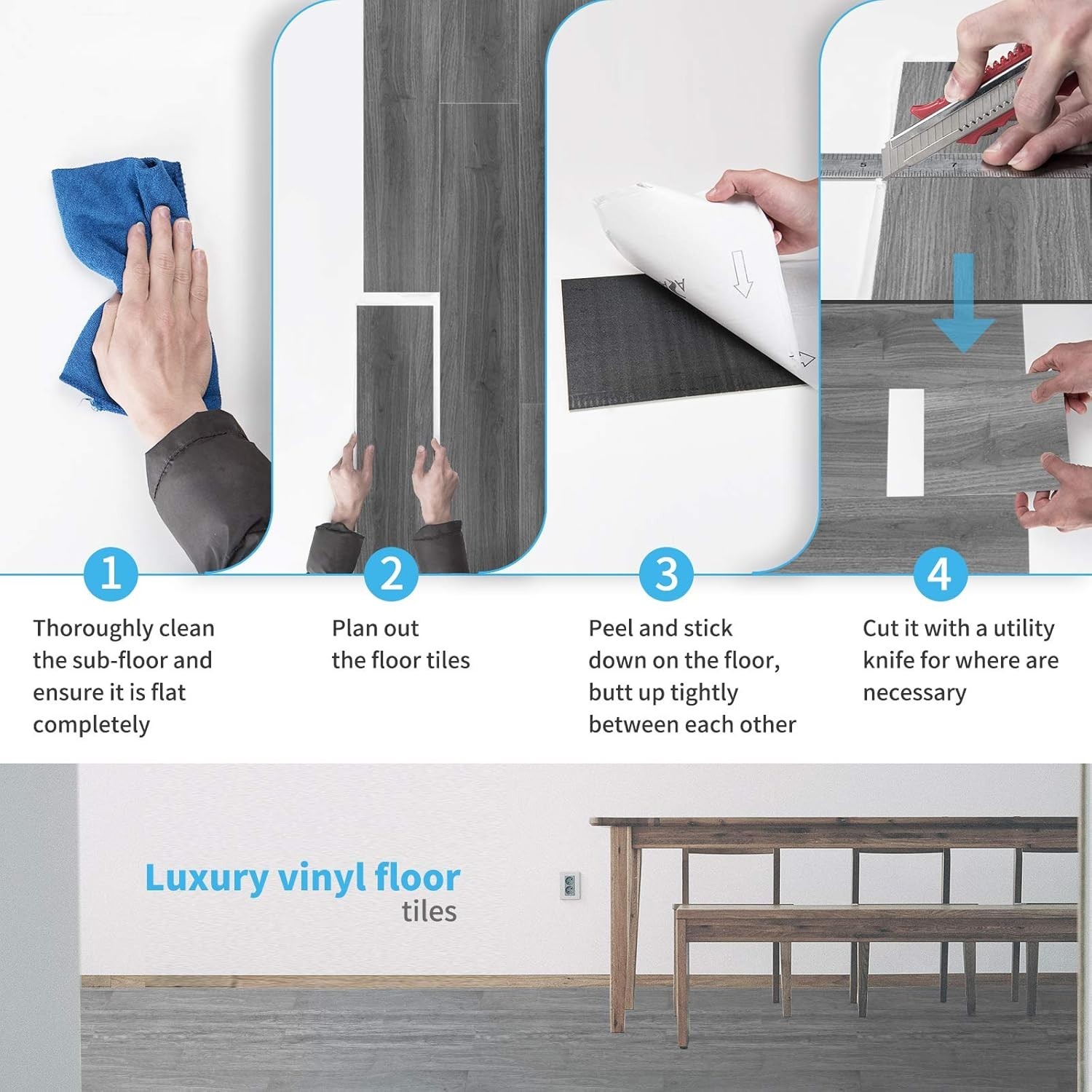 Suelo Vinílico Autoadhesivo Gris Oscuro 36 Piezas 54 Sq Ft Imitación Madera DIY