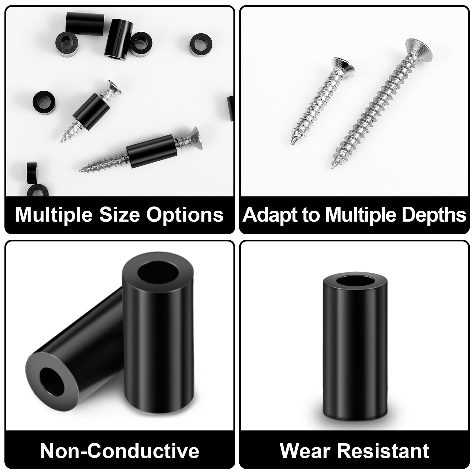 1000 Pcs Black Nylon Round Spacers for M3 M4 Screws, Electrical M3+M4, black