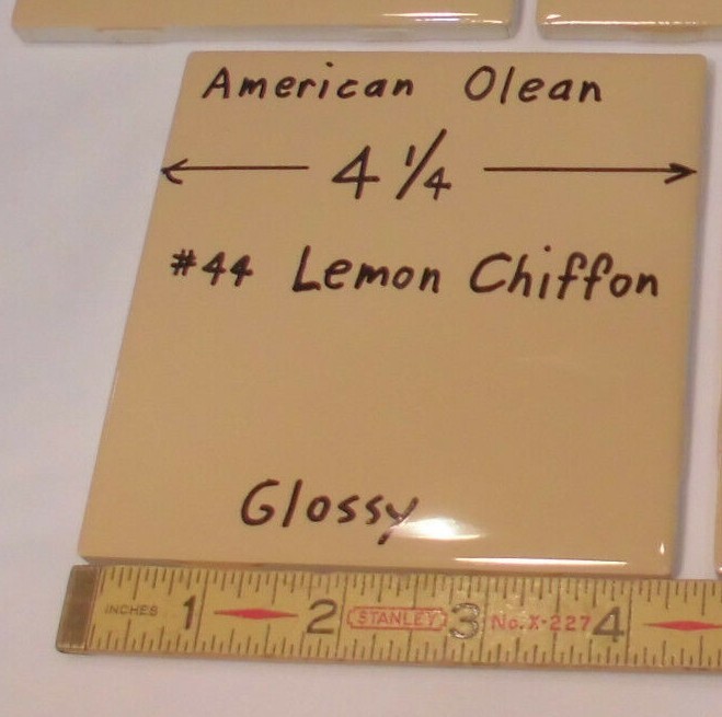 1 pc. Glossy Ceramic Tile *Lemon Chiffon #44* by American Olean 4-1/4″ Mustard