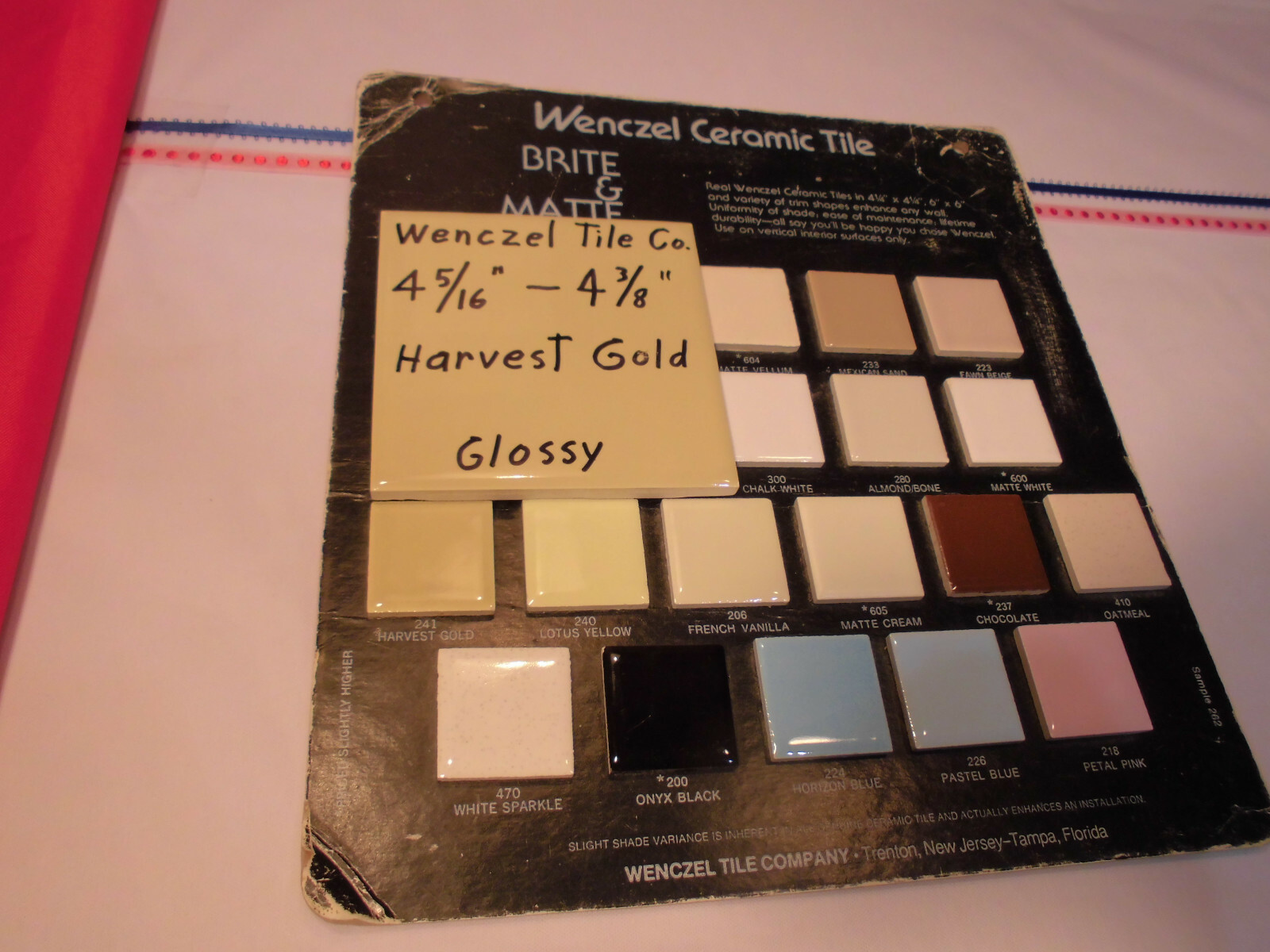 1 pc. Harvest Gold: Glossy Ceramic Tile; unknown maker 4-5/16″- 4-3/8″ New Stock