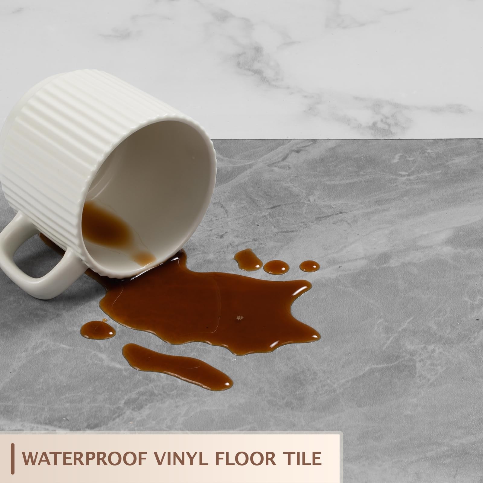 Peel and Stick Floor Tile, 30 PCS 12″ x 12″ Checkered Waterproof Marble Textu…