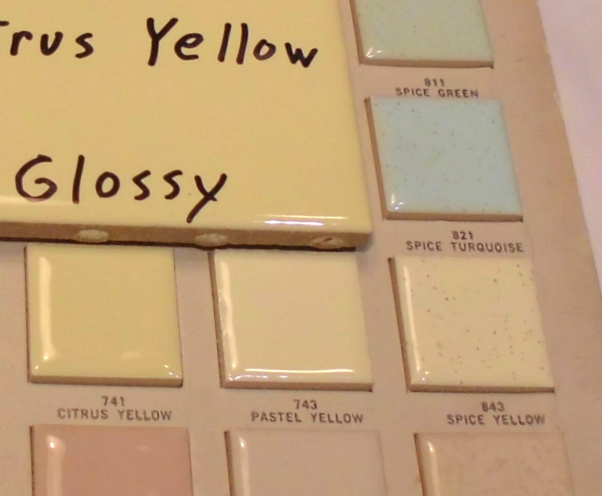 1pc. *Citrus Yellow * 4-1/4″ Glossy Ceramic Tile by Romany Co. Made 1940’s -50’s
