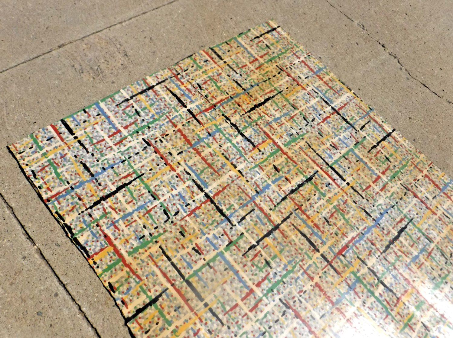 VTG~LINOLEUM FLOORING~M PIECE~33″x 58″~1950-60~MOVIE SET~MCM~GRAY GRID~PRIMARY C