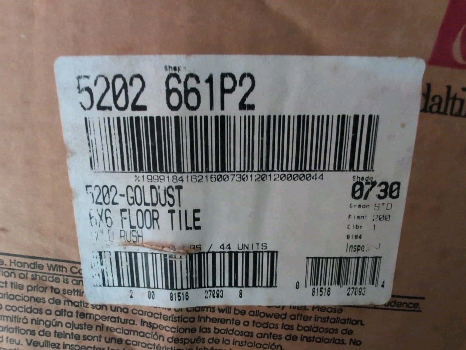 4 PCs Vintage Daltile Gold Rush Series Floor tile 6″x6″ color 5202 Gold Dust