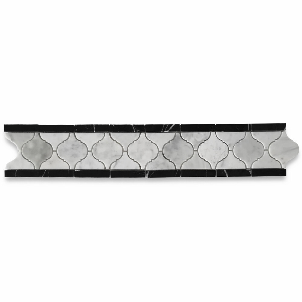 C892B1XP Carrara White Marble Border Tile Arabesque Baroque Listellos Polished