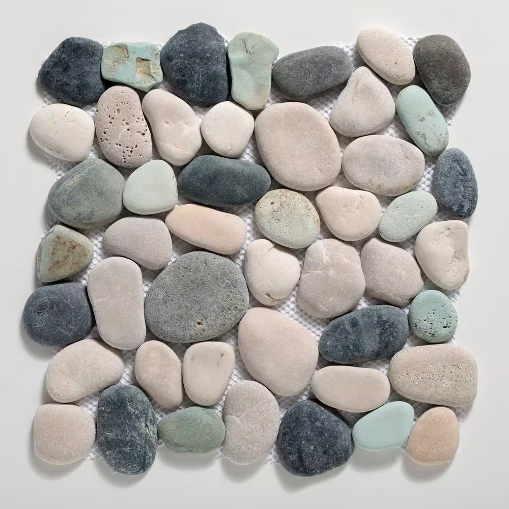 Classic Pebble Tile Black/Green/Tan 11-1/4 In. X 11-1/4 In. X 12.7 Mm Mesh-Mount