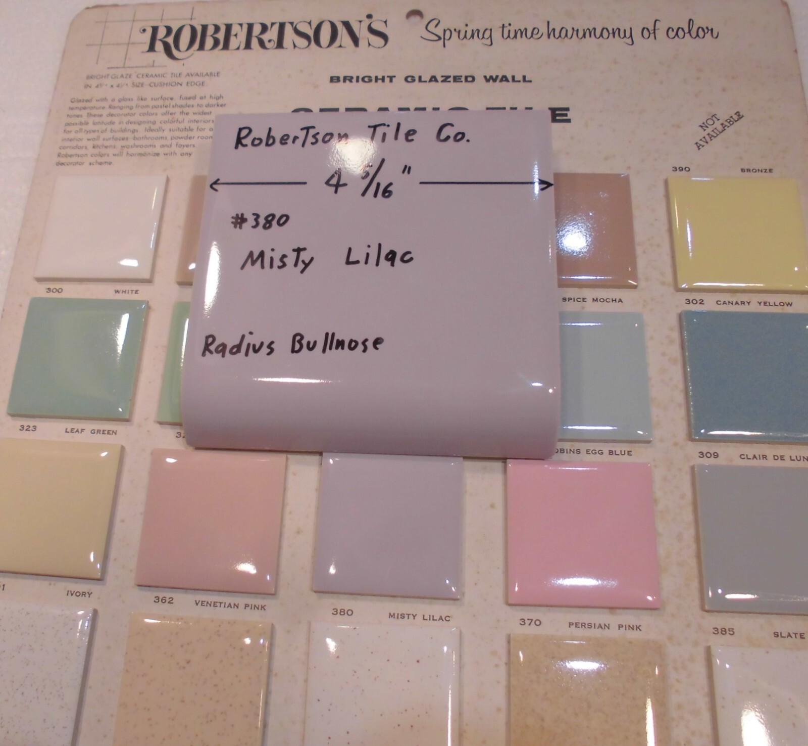 1 pc. Radius Bullnose; Misty Lilac: Glossy Ceramic Tile by Robertson 4-5/16″