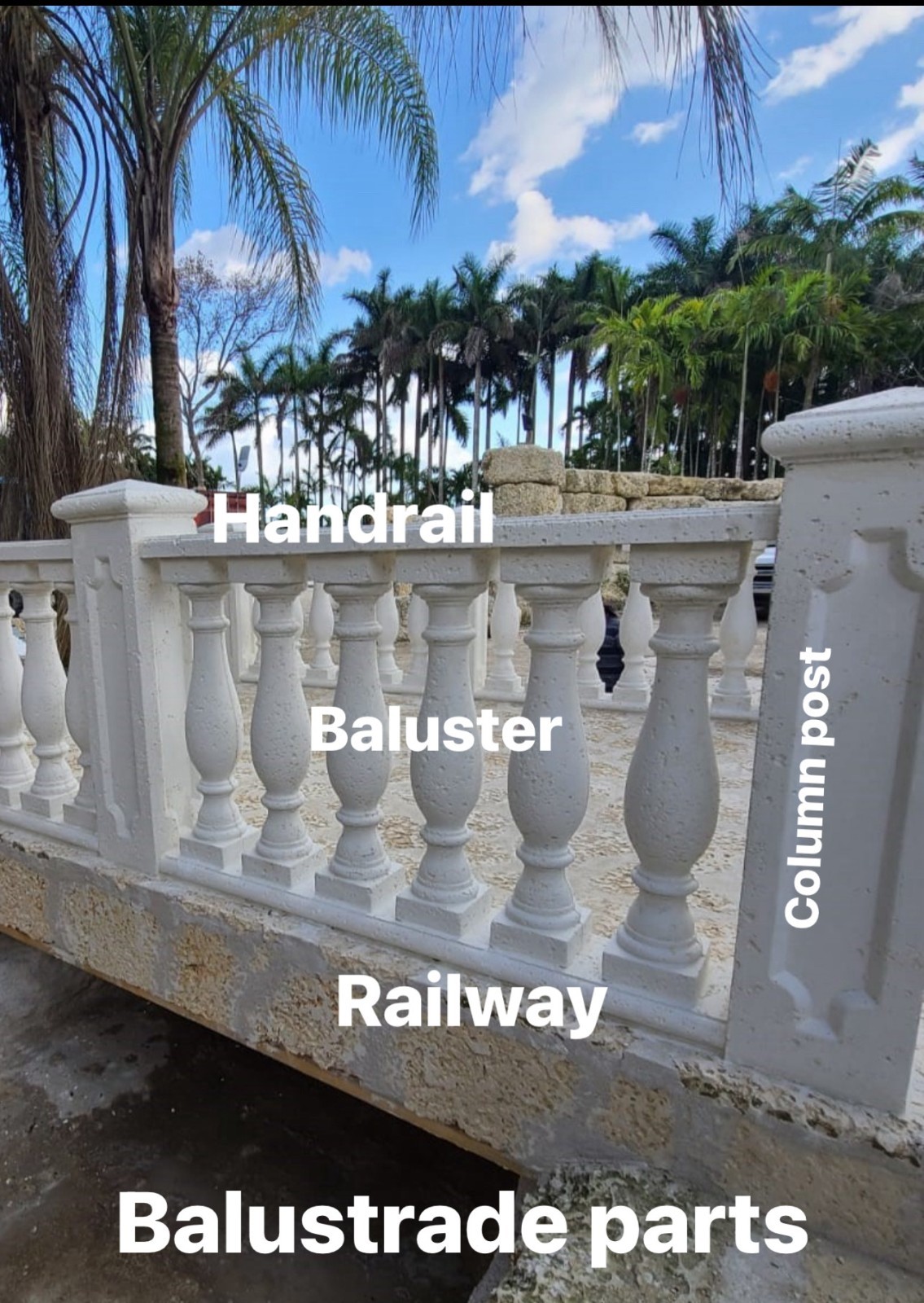 CAST STONE BALUSTRADE / BALUSTERS /HANDRAIL/ POSTS W/ IRON ROD CORE