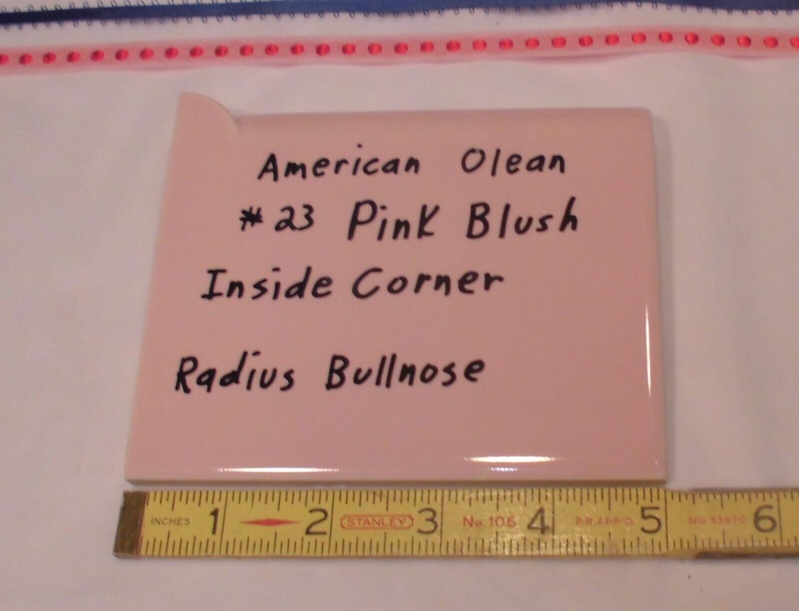 Pink Blush: Radius Bullnose Inside Ceramic Tile 4-1/4″ American Olean, AKR-4402