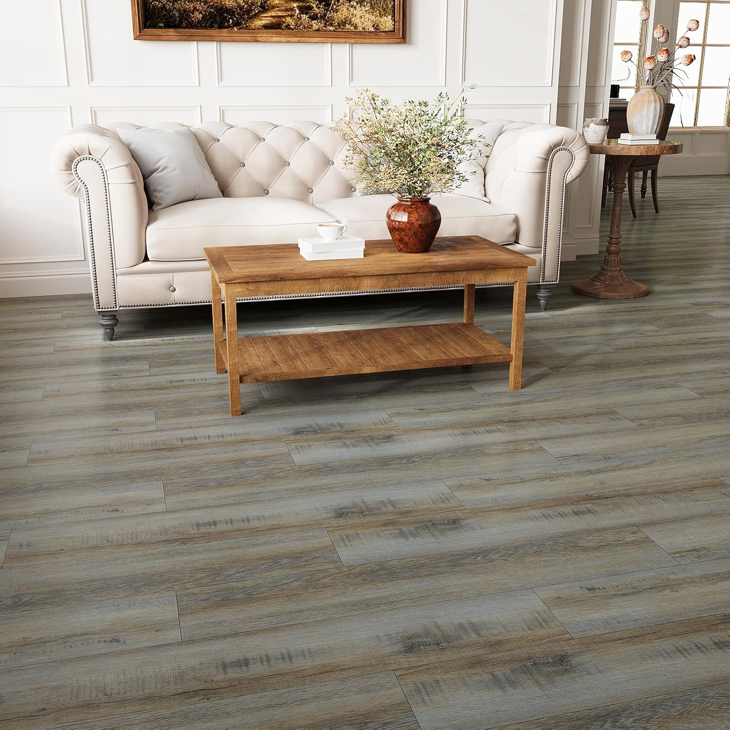 Waterproof Grey Peel and Stick Vinyl Plank Flooring 32-Pack for Home Use
