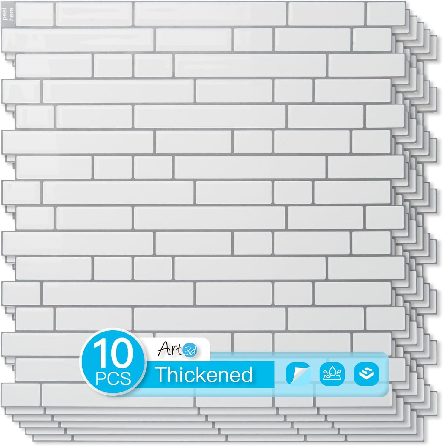 10-Sheet Heavy-Duty Peel and Stick Backsplash, Waterproof Wall Tiles Stick on Ki