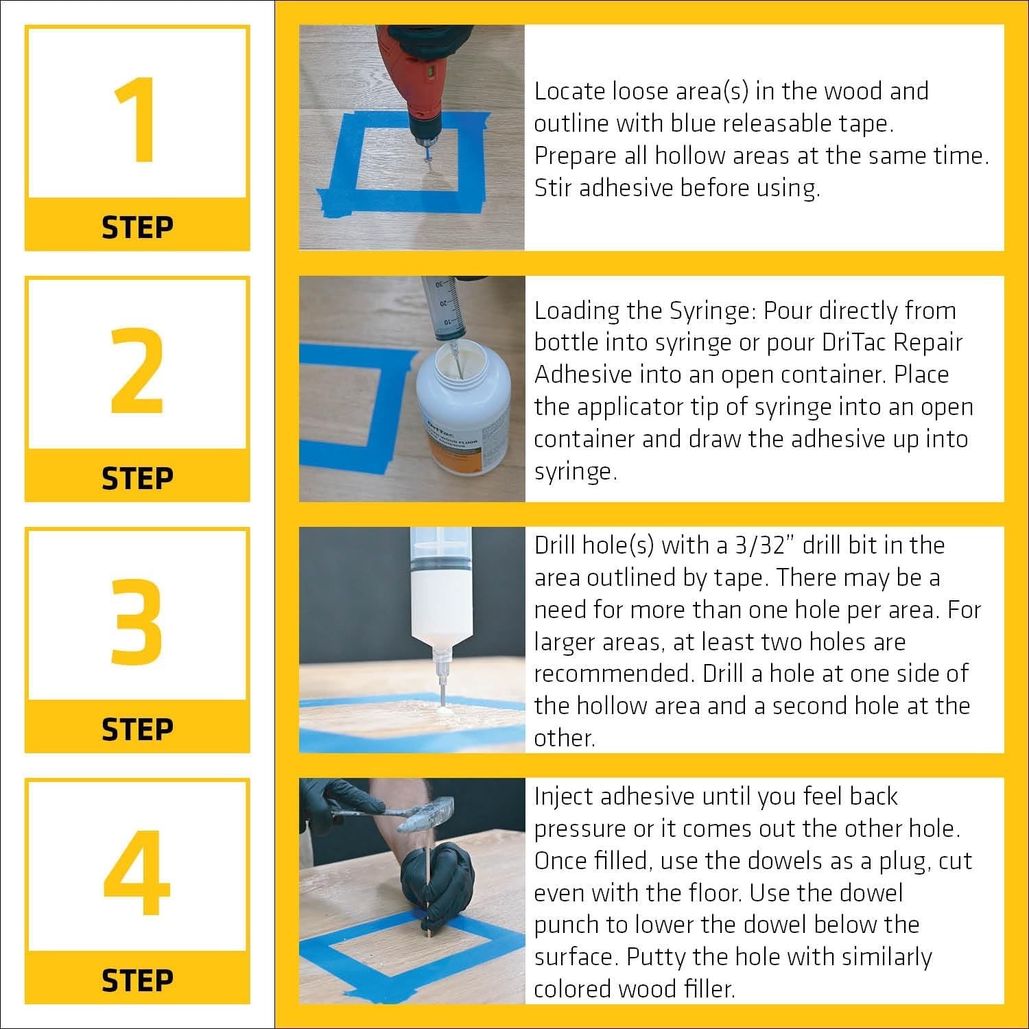 Sika DriTac Wood Floor Repair Adhesive 1Gal Fix Gaps Stops Popping White