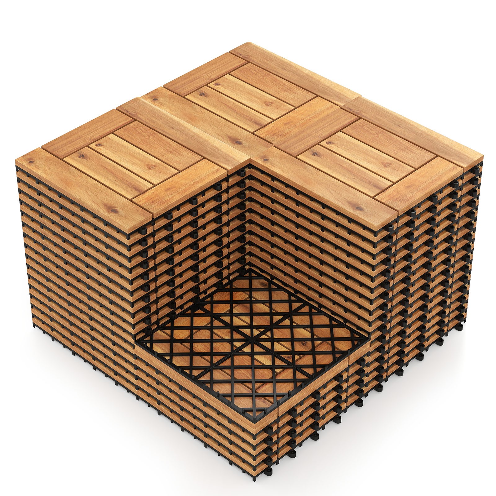 12″ x 12″ Acacia Wood Interlocking Deck Tiles,54 PCS Waterproof Flooring Tiles