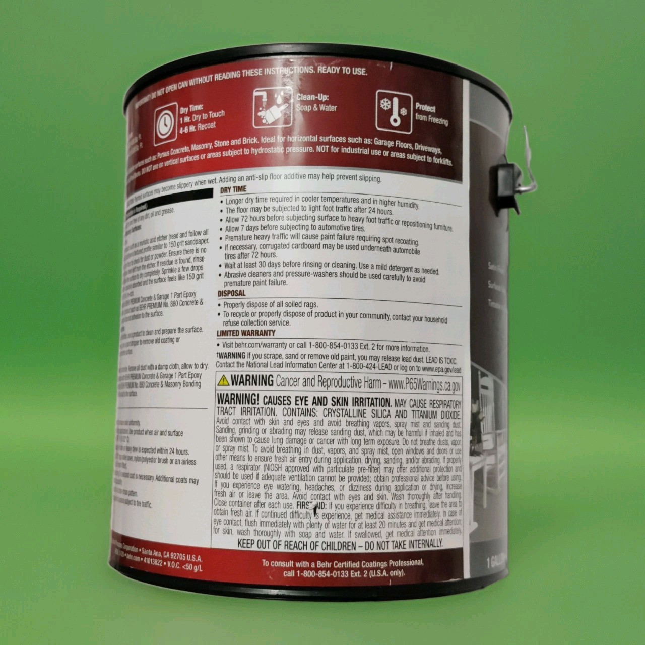 BEHR Epoxy Floor Coating 1 gal Silver Gray Self-Priming Low Gloss UV Resist