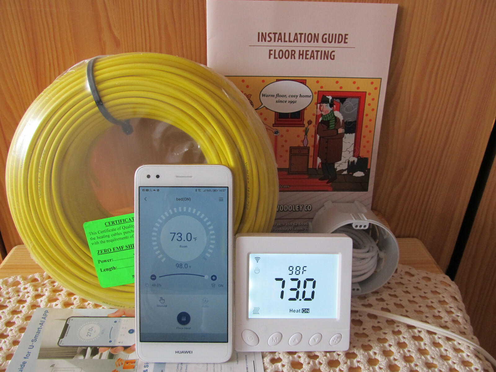 Warm Tile Floor Heating Cable System 45-55 sq.ft (4-5sq m) 120V Smart control