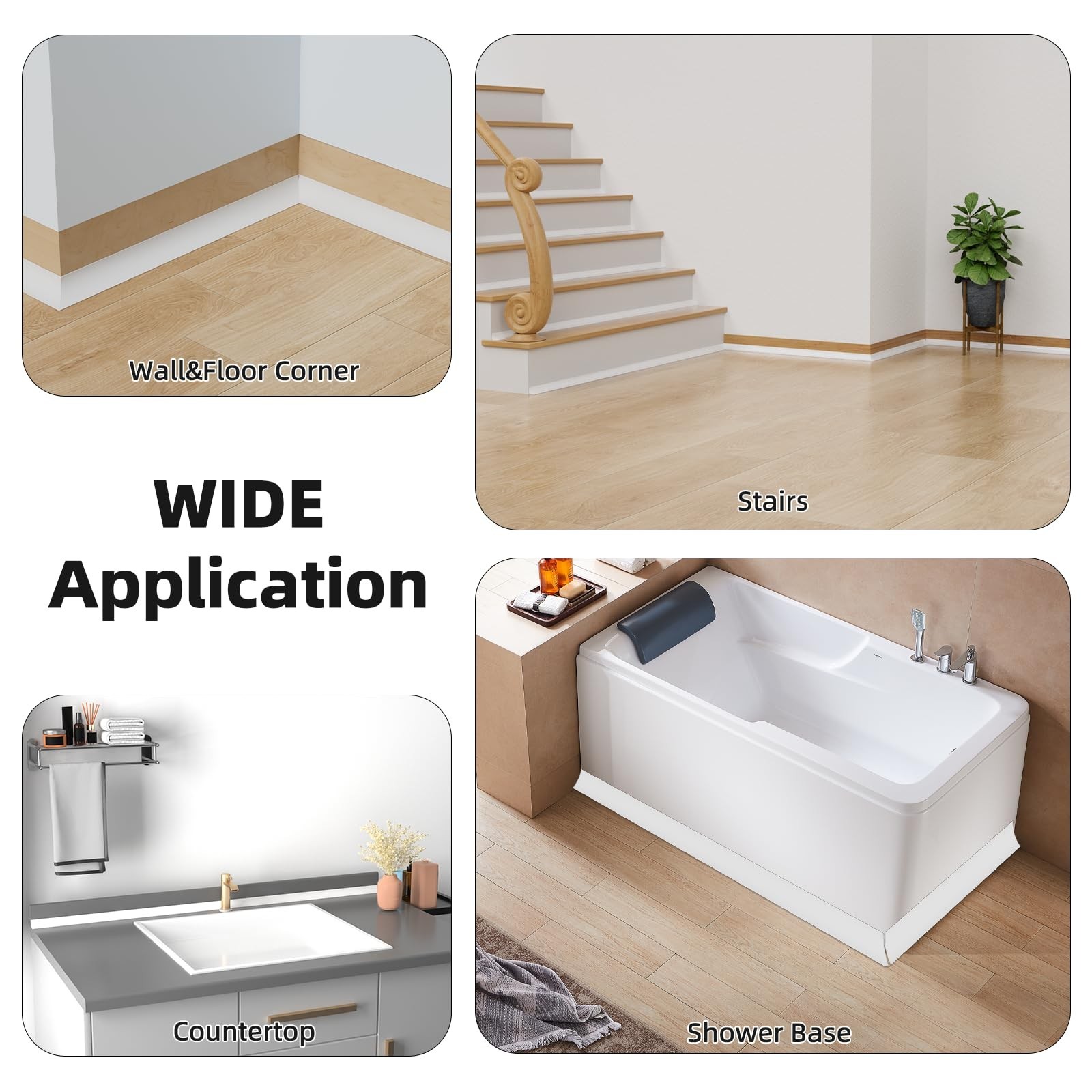 9.8′ Flexible Quarter Round Molding, Peel and Stick Shoe Molding Baseboard,Se…