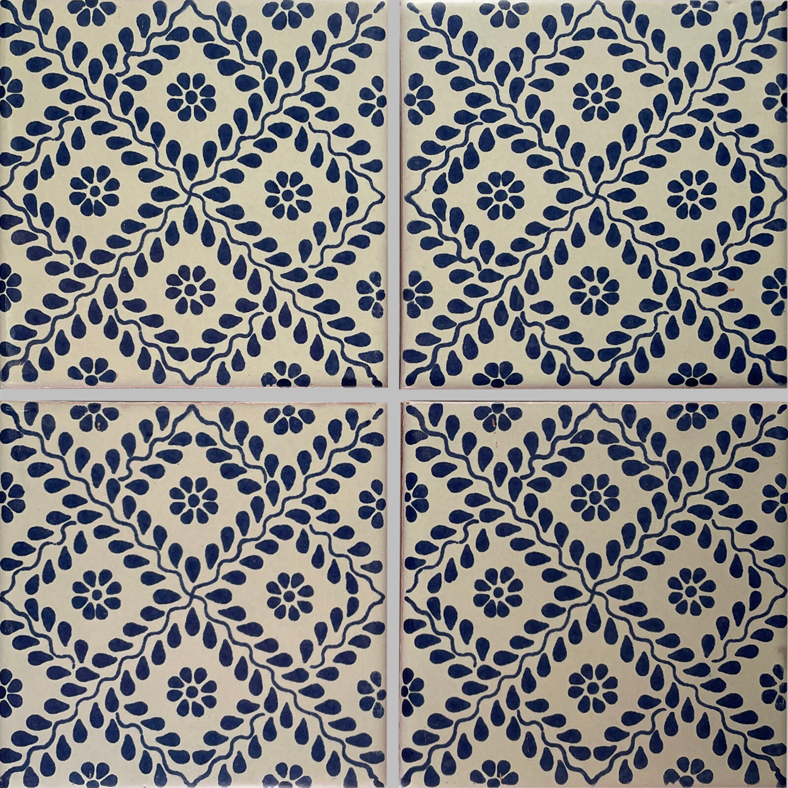 4.2×4.2 9 pcs Meshed Blue Mexican Clay Tile Handmade Talavera Backsplash Mosaic