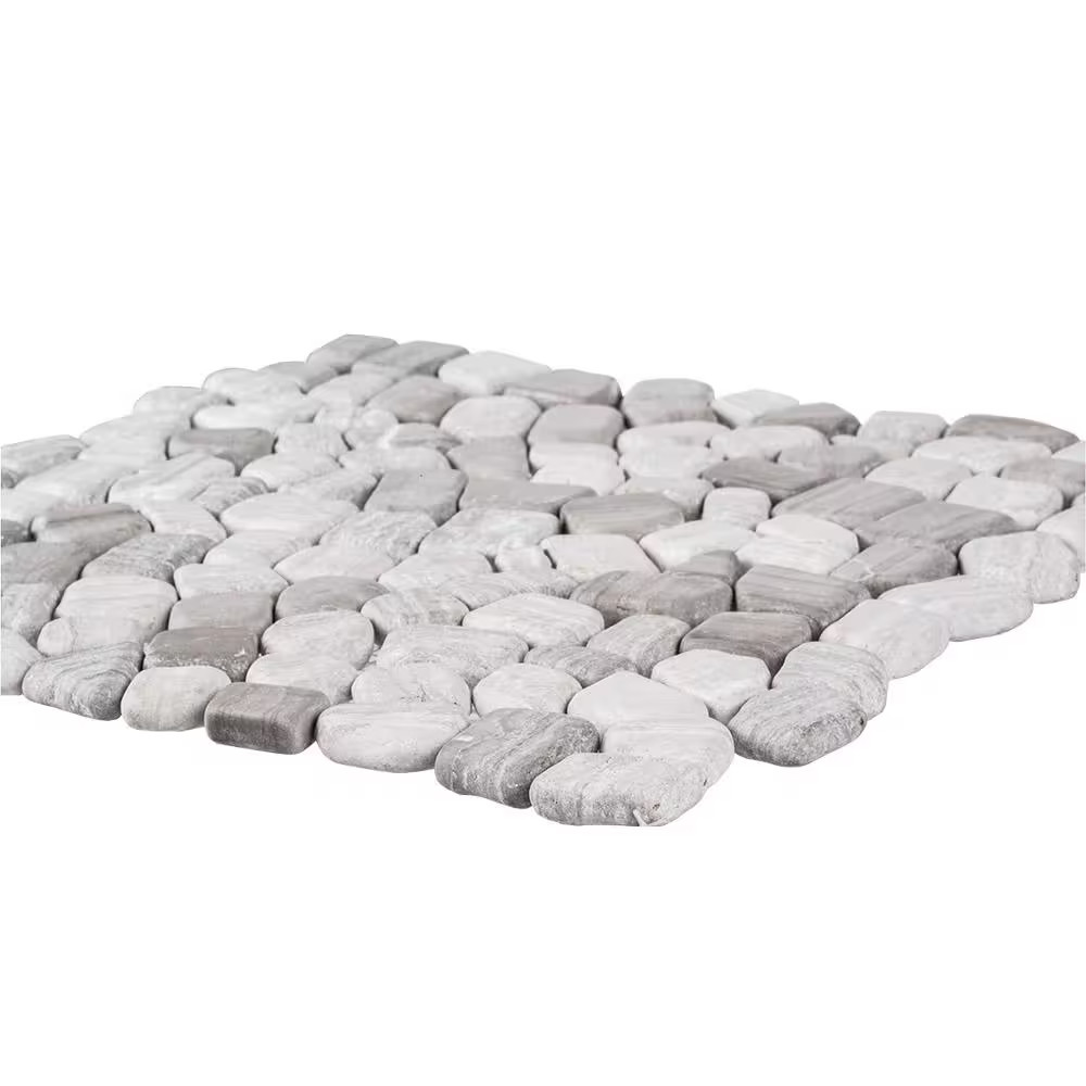 Bailey Grey Pebble 12 In. X 12 In. Honed Grey Limestone Wall and Floor Mosaic Ti