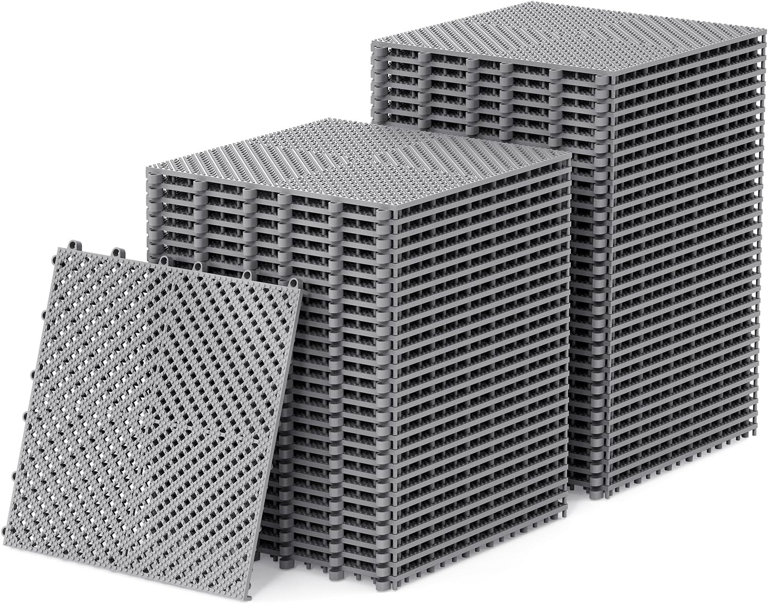 60Pcs Interlocking Drainage Floor Tiles 11.8″ Soft PVC Anti Slip Mat Pool Black