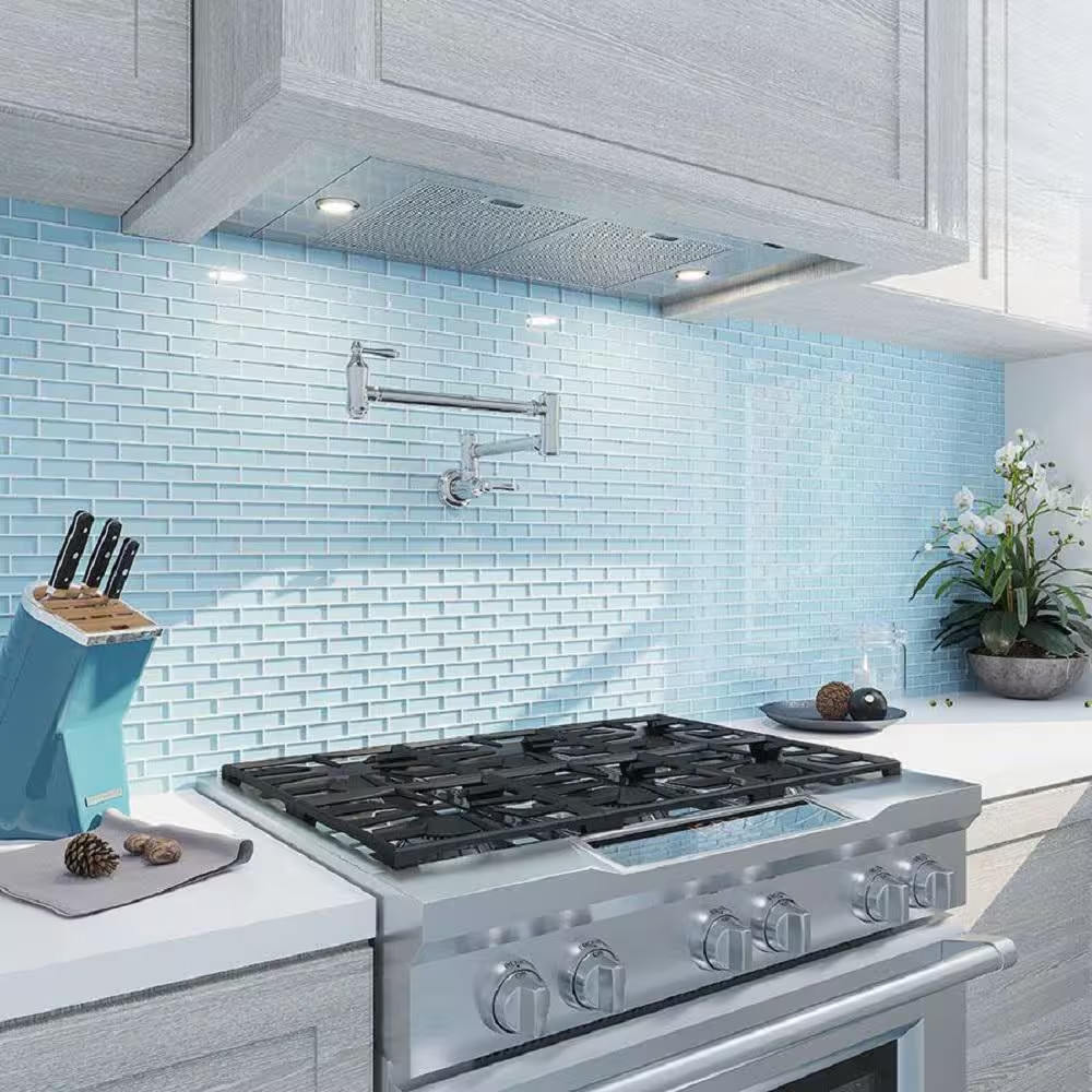 Light Blue 11.9 In. X 11.9 In. Polished Glass Mosaic Tile (4.92 Sq. Ft./Case)