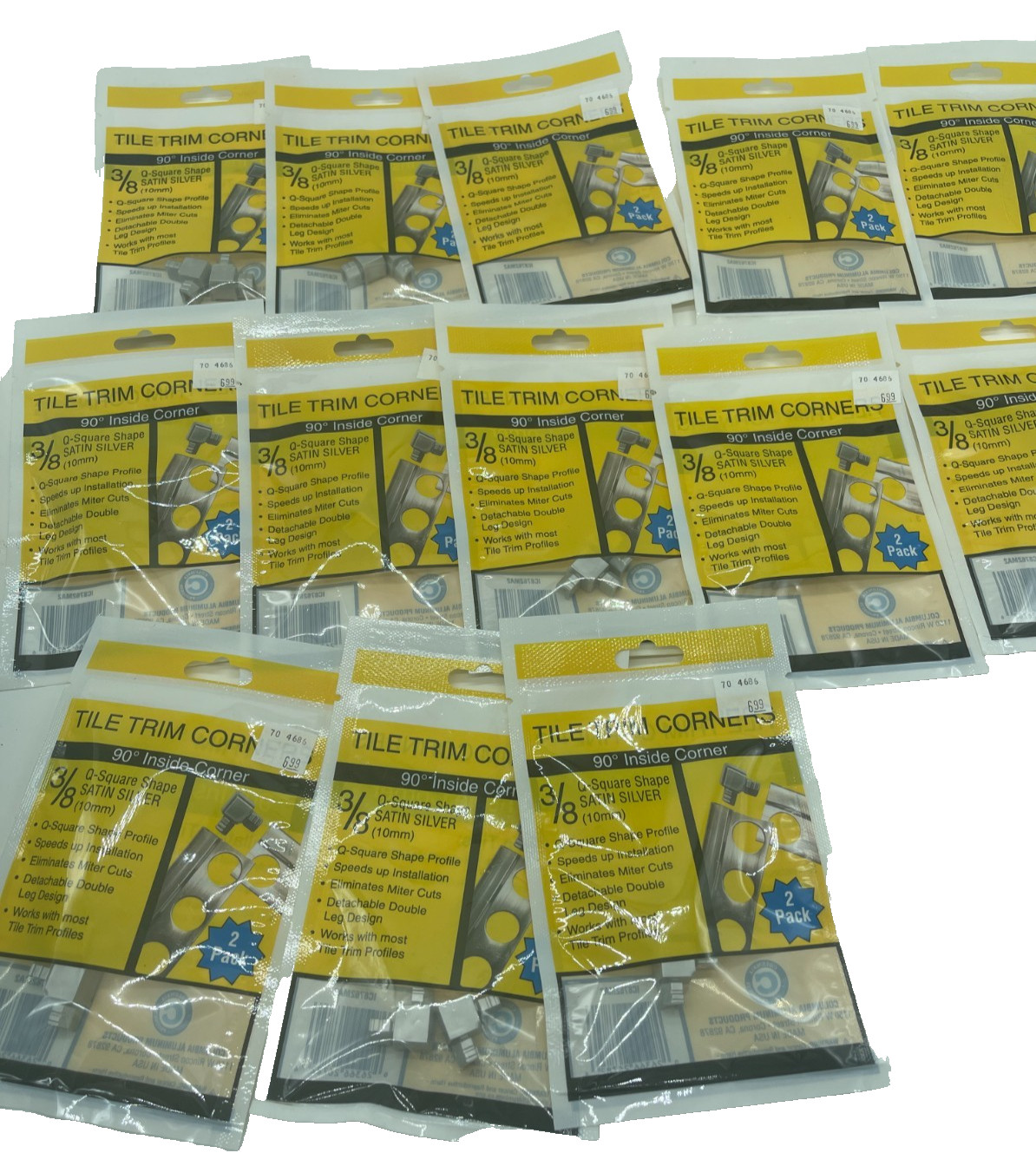 Tile Trim Corner 90° Inside Corner 3/8″ Q-Square Shape Satin Finish lot of 13
