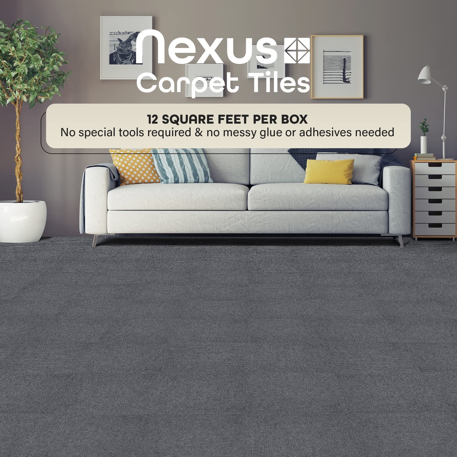 Nexus 12 Pack Self Adhesive Carpet Tiles Easy Peel and Stick Home Decor 12×12